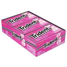 three boxes of tident chewing gum on a white background with the word,'tridentt '