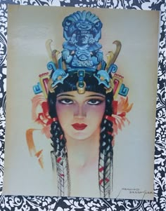 a painting of a woman with an elaborate headdress