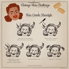 Vintage Hair Combs Hairstyles, Vintage Hair Tutorial, Hairstyle 1940, Retro Haircut, Hair Challenge, Chignon Hair