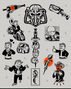 an old school tattoo design with various characters