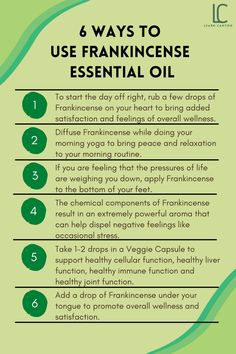 7 ways to use:

1. To start the day off right, rub a few drops of Frankincense on your heart to bring added satisfaction and feelings of overall wellness. Cosmetic Formulation, Salon Tips, Incense Burning, Homemade Essential Oils, Essential Oil Diffuser Blends Recipes, Image Nails, Month Workout