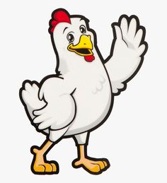 a cartoon chicken is waving and smiling