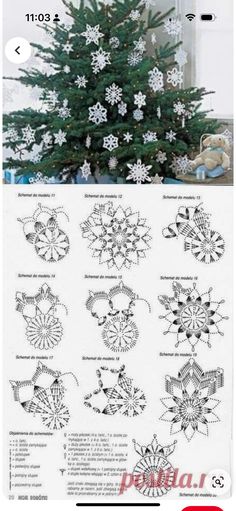 a christmas tree with snowflakes on it and the instructions for how to crochet