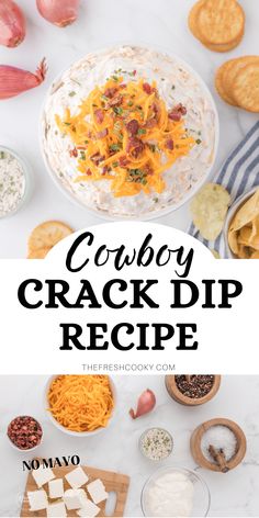 This cowboy crack dip recipe is perfect for game day, the BIG game or just a holiday gathering. Comes together quickly with cream cheese, sour cream, cheese and bacon. Be the hit of the party. Recipe via @thefreshcooky #lowcarbdips #crackdiprecipe #footballrecipes Cowboy Dip, Homemade Ranch Mix, Dip Recipes Hot, Cream Cheese Recipes Dip, Delicious Dips, Party Dip, Classic Appetizers, Cream Cheese Dips