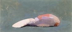 an abstract painting of a white and pink object on a gray surface with no one around it