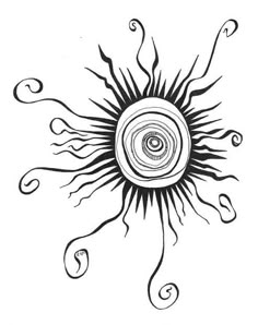 a drawing of a sun with swirls on it