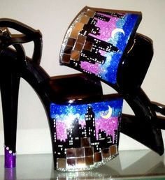 NYC SKYLINE mirror black stiletto glitter platform exotic dancer stripper heels 7. $120.00, via Etsy. Night Sky Moon, Moon Black, Pleaser Shoes, Nyc Skyline, Sky Moon, Black Stilettos, Fancy Shoes, Stiletto Pumps