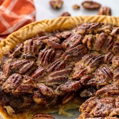 a pecan pie sitting on top of a table