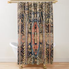 Extra-long decorative fabric shower curtains with 12 button holes. Comes ready to hang. Vivid, full-color printed on front and white on back. Fits most standard size tubs and showers. Ziegler Sultanabad west Persian rug, late 19th century. Photoshopped. Rug Print, Shower Rugs, Fabric Shower Curtains, Curtains For Sale, Persian Carpet, Fabric Decor, Bedroom Inspirations, Shower Curtains, Persian Rug