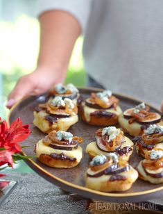 there are many appetizers on the plate ready to be eaten