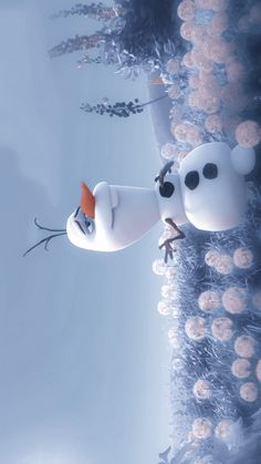 two cartoon characters are standing in front of a wall with lights and snow on it