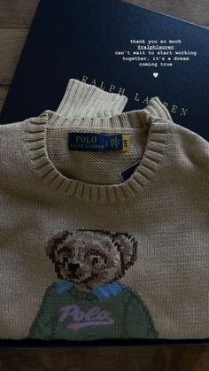 Ralph Lauren Aesthetic Outfit, Impress Your Crush, Ralph Lauren Aesthetic, Teddy Bear Graphic, Ralph Lauren Love, Ralph Lauren Looks, Teddy Sweater, Bear Sweater, Teddy Bear Design