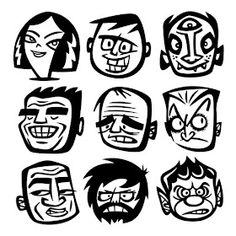 an image of different faces drawn in black and white