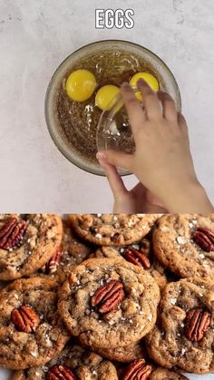 two pictures side by side, one with cookies and the other with pecans in it