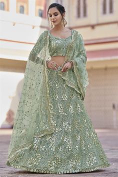 Exclusive Wedding Wear Net Fabric Sequins Work Lehenga Choli In Sea Green Color Sequins Lehenga, Engagement Lehenga, Bridesmaid Lehenga, Indian Lehenga Choli, Party Wear Lehenga Choli