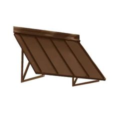 a brown awning on top of a white wall with an open side panel and metal frame