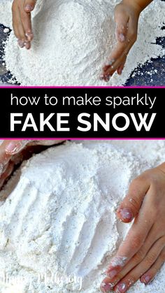 two hands are making fake snow out of flour