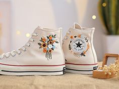 ad eBay - Wedding Shoes for Bride, Wedding Floral Embroider Converse High Tops,Bridal Shoe - Buy Now, click the link (eBay) Wedding Converse Embroidered, Spring Wedding High-top Sneakers, Embroider Converse, Wedding Converse Bride, Floral Embroidery Shoes, Floral Embroidery Designs, Flowers Bouquet Wedding, Bridal Converse, Shoes Embroidery