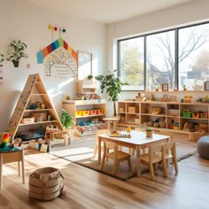 Montessori Study Room, Kids Table Birthday Party, Small Daycare Room Ideas, Inhome Daycare Setup Ideas, Playschool Ideas, Kids Study Room Ideas, Kids Study Room, Kids Study Area, Modern Kids Table