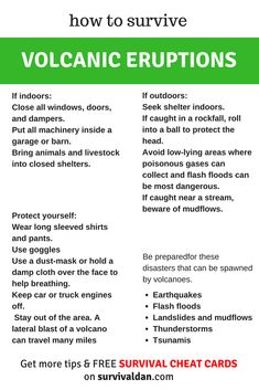 an info sheet with instructions on how to survive volcano eruptions in the wild