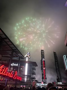 fireworks on nye at the battery atlanta Atlanta Braves Aesthetic, The Battery Atlanta, Braves Aesthetic, Atlanta Aesthetic, Atlanta Braves Stadium, Six Flag, Atlanta Braves Wallpaper, Brave Wallpaper, Nyc Spring