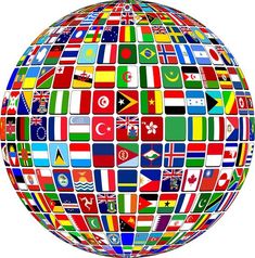 a sphere made up of many different flags