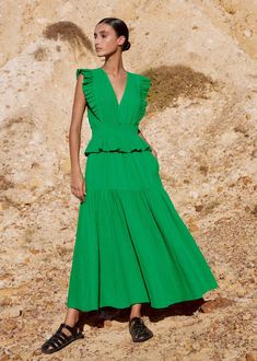 Cheesecloth Maxi Dress Spring Green Peplum Maxi Dress, Spring Green Color, Boho Dress Short, Flower Print Shirt, Spring Maxi Dress, Different Dresses, Maxi Shirt Dress, Full Length Dress, Maxi Dress Cotton