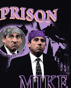 two men in suits and bandanas with the words prison mike on their heads,