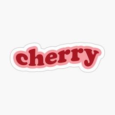 the word cherry in red and pink sticker on a white background, with an image of