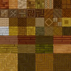 an assortment of different types of wood flooring tiles in various colors and sizes, including brown