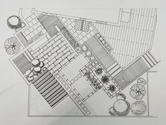 an aerial view of a garden design in black and white