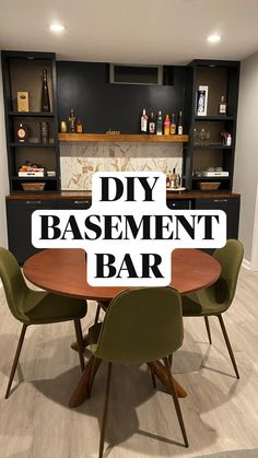 the diy basement bar with chairs around it