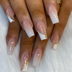 White Tip Acrylic Nails, Nails With Gold, Gold Acrylic Nails, Gold Nail Designs, Acrylic Nails Coffin Pink, Acrylic Nails Coffin Short, Short Acrylic Nails Designs