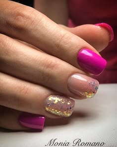 Pink Gold Nails, Makeup Nails Designs, French Acrylic Nails, Accent Nails, Dipped Nails, Luxury Nails, Gold Nails, Funky Nails, Valentines Nails