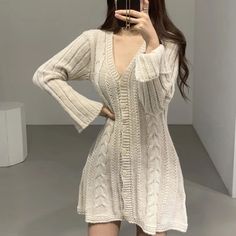 Nwot Brand: Taobao Pit To Pit: 16” Shoulders To Hem: 32.5” Sleeves: 20” Casual Dress Korean Style, Sweater Dress Long, Cable Knit Dress, White Sweater Dress, Satin Bodycon Dress, Long Sweater Dress, Cardigan Sweater Dress, Women Long Sleeve Dress, Button Up Cardigan