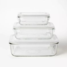 three glass casserole dishes stacked on top of each other