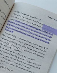 an open book with some type of writing on it's page and the words in purple are highlighted