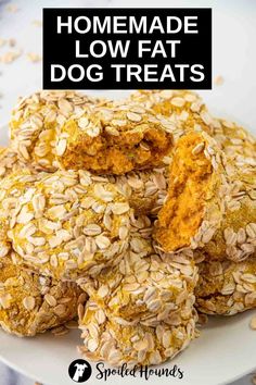 Homemade low fat dog treats are a healthy snack for your furry friend. Get the easy recipe and find out how to make the best low fat dog treats with oat flour, oats, applesauce, banana, and pumpkin puree. These DIY treats are sure to please your pup while keeping their waistline in check. Perfect for dogs with dietary restrictions or those who need to lose a few pounds. Try making these tasty treats today! Low Carb Dog Treats, Low Fat Dog Treats Recipes, Low Calorie Dog Treats Homemade, Dog Treats With Oat Flour, Low Fat Dog Treats Homemade, Low Fat Dog Food Recipes, Low Calorie Dog Treats, Applesauce Dog Treats, Low Fat Dog Treats