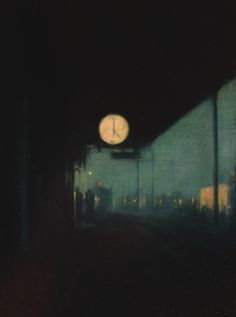 a painting of a clock in the dark