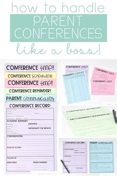 a poster with the words how to handle parent conferences like a boss on it