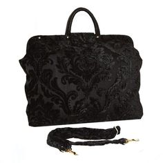 Black Medallion Velvet Chenille Tapestry Carpet Bag Tapestry Backpack, Carpet Fabric, Overnight Travel Bag, Bag Clothes, Medallion Pattern, Carpet Bag, Tapestry Fabric, Overnight Bags, Floral Tapestry