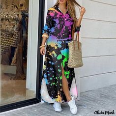 Olivia Mark - Urban Casual Chic Shirt with Abstract Print Maxi Dress Chic Shirts, Urban Dresses, Dress With Tie, Daily Dress, Sleeveless Maxi Dress, Printed Maxi, Types Of Skirts, Printed Maxi Dress, Abstract Print