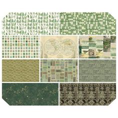 a collage of green and white patterns on paper with words that read, i love you