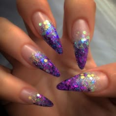 Purple Ombre Nails, Unghie Sfumate, Stiletto Nail Art, Nail Art Glitter, Ombre Nail, Short Coffin Nails, Ombre Nail Designs, Super Nails, White Nail