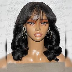 Beginner Wigs Elegant Wavy Wig With Bangs Short Bob Wigs Human Hair -Asteriahair Beginner Wigs, Wavy Wig With Bangs, Long Blonde Wig, Hair Man, Wigs Short, Affordable Wigs, Short Bangs, Bangs Short, Wavy Wig