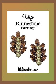 Classic vintage earrings with sparkly topaz and citrine rhinestones. The leaf pattern is perfect for Autumn. Unmarked, but not unremarkable.

Available for Sale at BitchinRetro.com Topaz And Citrine, Bling Gifts, Vintage Rhinestone Earrings, Vintage Clip Earrings, Jewelry For Sale, Jewellery Gifts, The Leaf, Vintage Clip, Autumn Colors