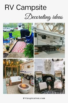 rv campsite decorating ideas with text overlay that reads rv camp site decorating ideas