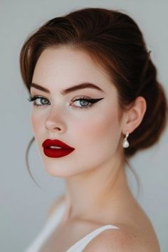 Bold Lip Wedding Makeup Brides, Dramatic Lip Makeup, Bridal Makeup Dramatic Eyes, Bridal Red Lip Makeup, Dramatic Bride Makeup, Wedding Makeup With Red Lips, Wedding Red Lip, Hollywood Wedding Makeup, Bold Wedding Makeup