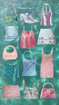 a bunch of different types of clothes and shoes in the water with text overlay