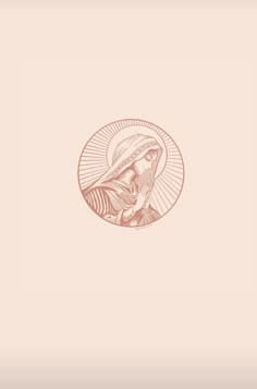 an image of the virgin mary in gold on a pink background with a circle around it